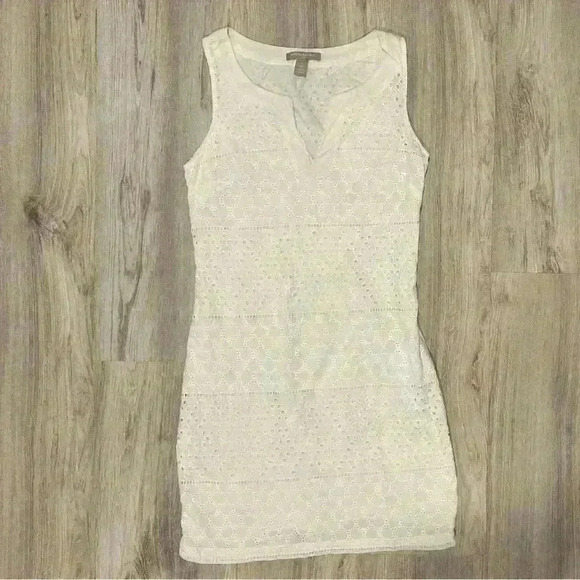 Banana Republic White Cotton Crochet Lace Eyelet Sleeveless Mini Dress Size 4 - Picture 1 of 7